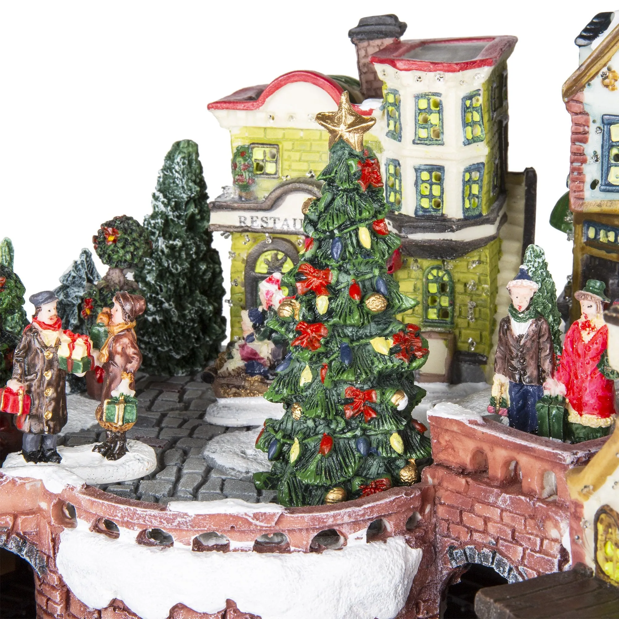 12in Pre-Lit Hand-Painted Tabletop Christmas Village Set w/ Rotating Train