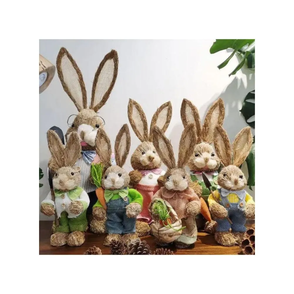 2 Pcs 35cm Handmade Straw Rabbit Straw Bunny for Easter Day Artificial Animal Home Furnishing Shop Decoration, Combo 2