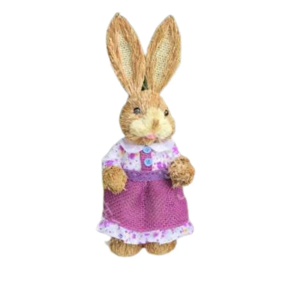35cm Handmade Straw Rabbit Straw Bunny for Easter Day Artificial Animal Home Furnishing Shop Decoration, Purple