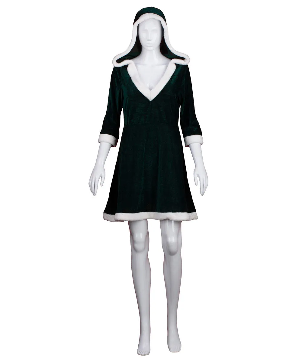 Adult Women's Mrs. Santa Claus Hooded Costume | Green Halloween