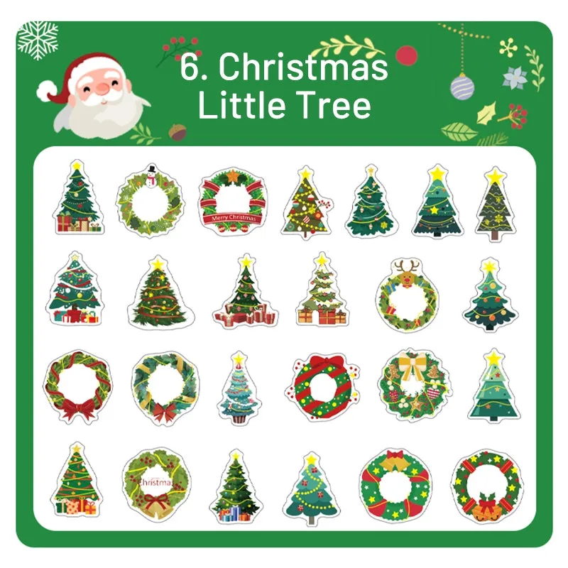 Christmas Gold Foil Seal Stickers - Tree, Wreath, Santa Claus, Poster, Greetings