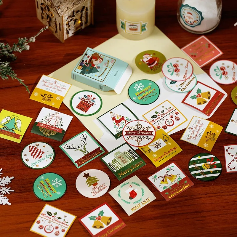 Christmas Gold Foil Seal Stickers - Tree, Wreath, Santa Claus, Poster, Greetings