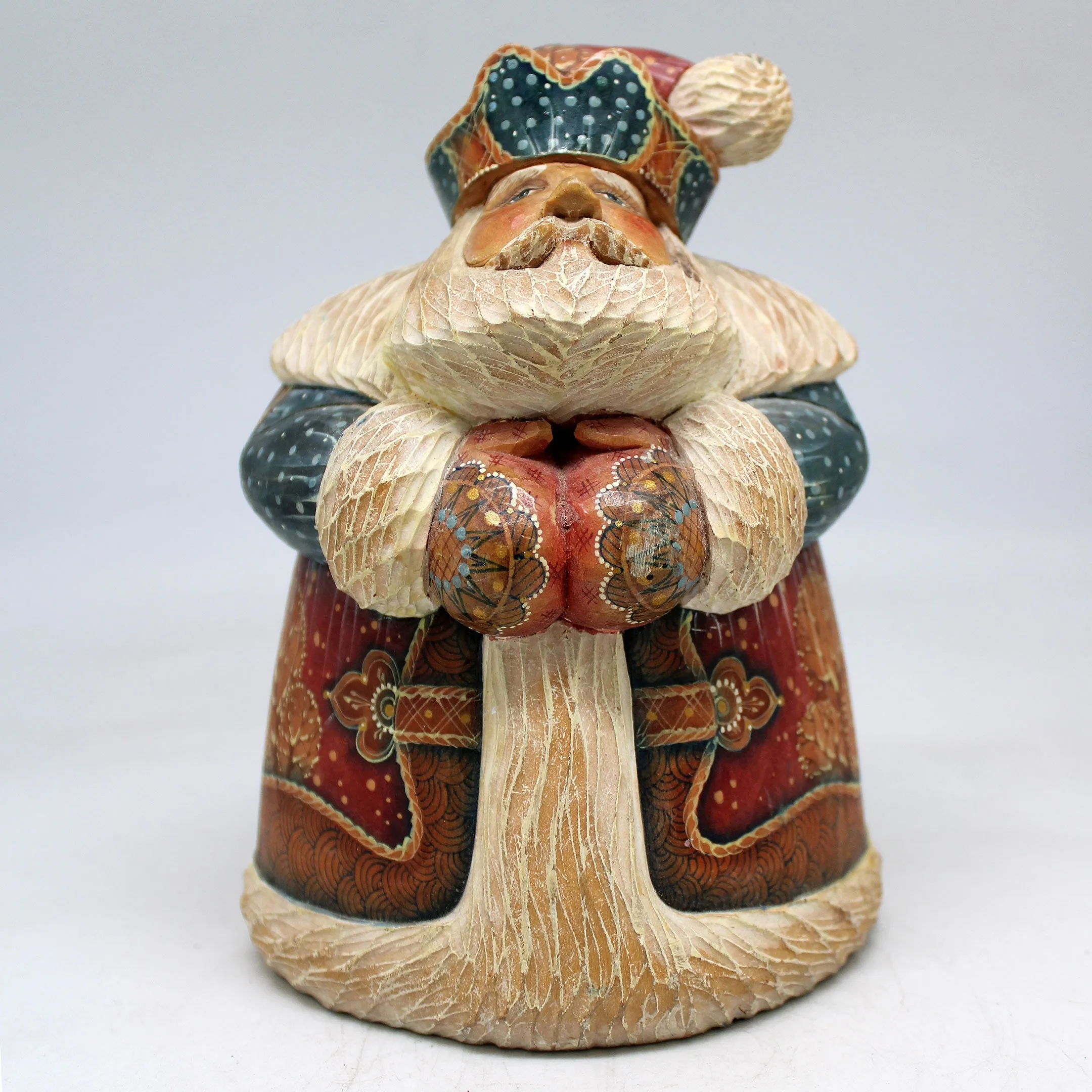 One-of-a-Kind Winter Friend Santa WOODCARVED Figurine 6.5x4.5x4"  by G.DeBrekht, - Unique Handcarved and Handpainted Collectible