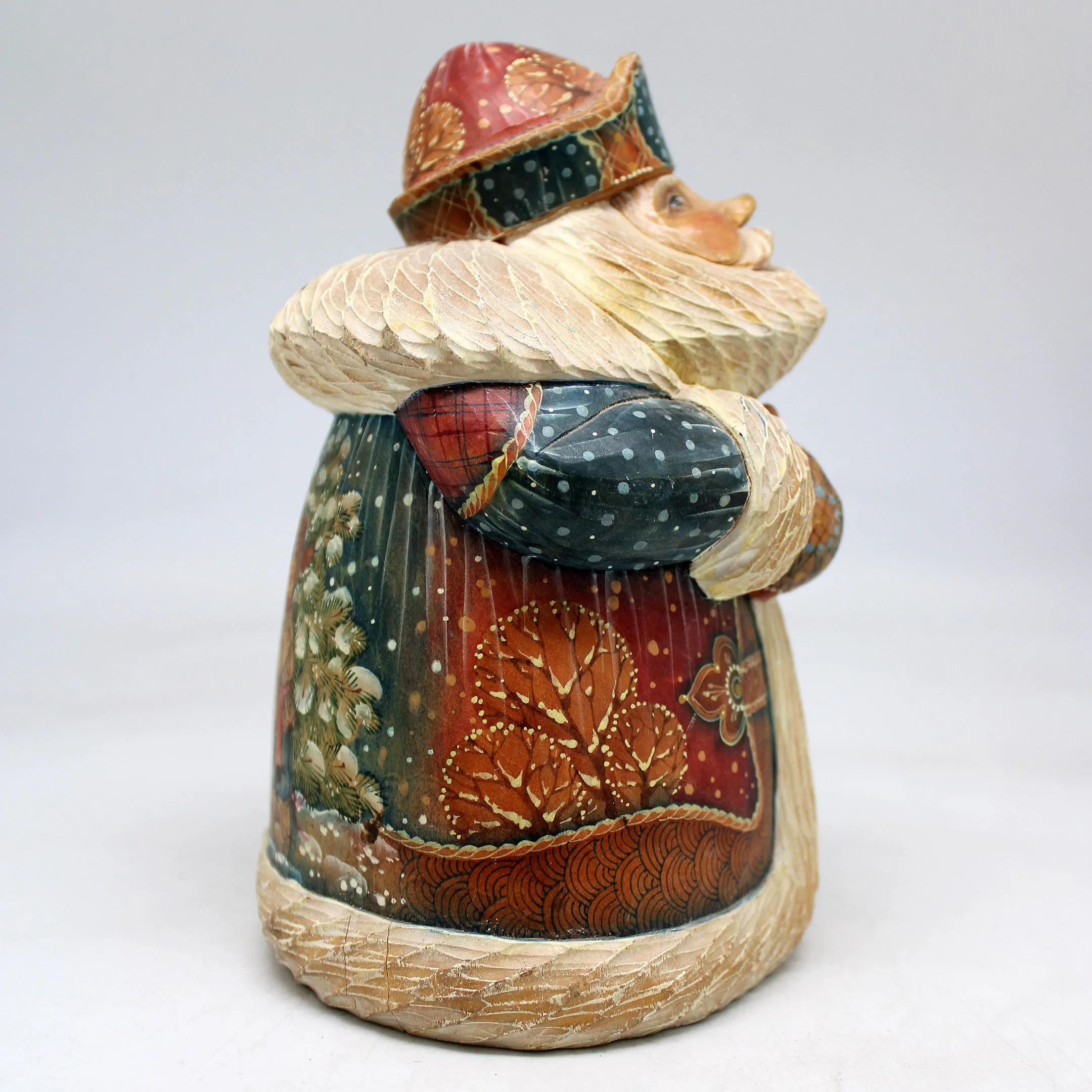 One-of-a-Kind Winter Friend Santa WOODCARVED Figurine 6.5x4.5x4"  by G.DeBrekht, - Unique Handcarved and Handpainted Collectible