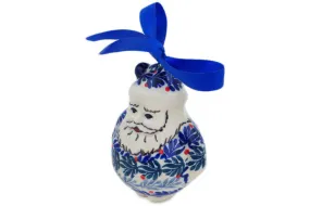 Polish Pottery 4" Santa Claus Ornament Currant Wreath UNIKAT