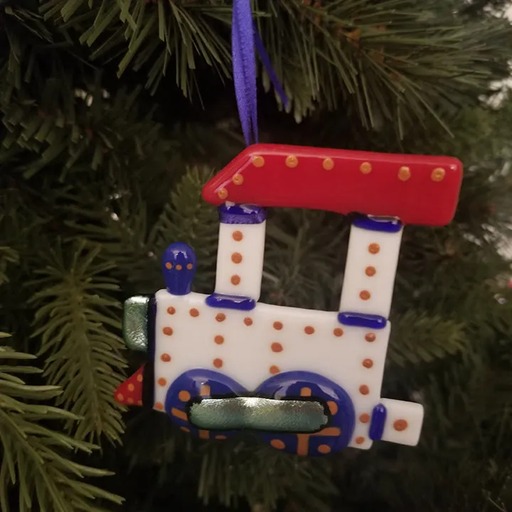 Train Ornament fused Glass Decoration red white blue americana